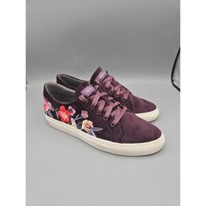 Skechers Burgundy Velvet Colorful Floral Embroidered Shoes Womens Sz 6.5